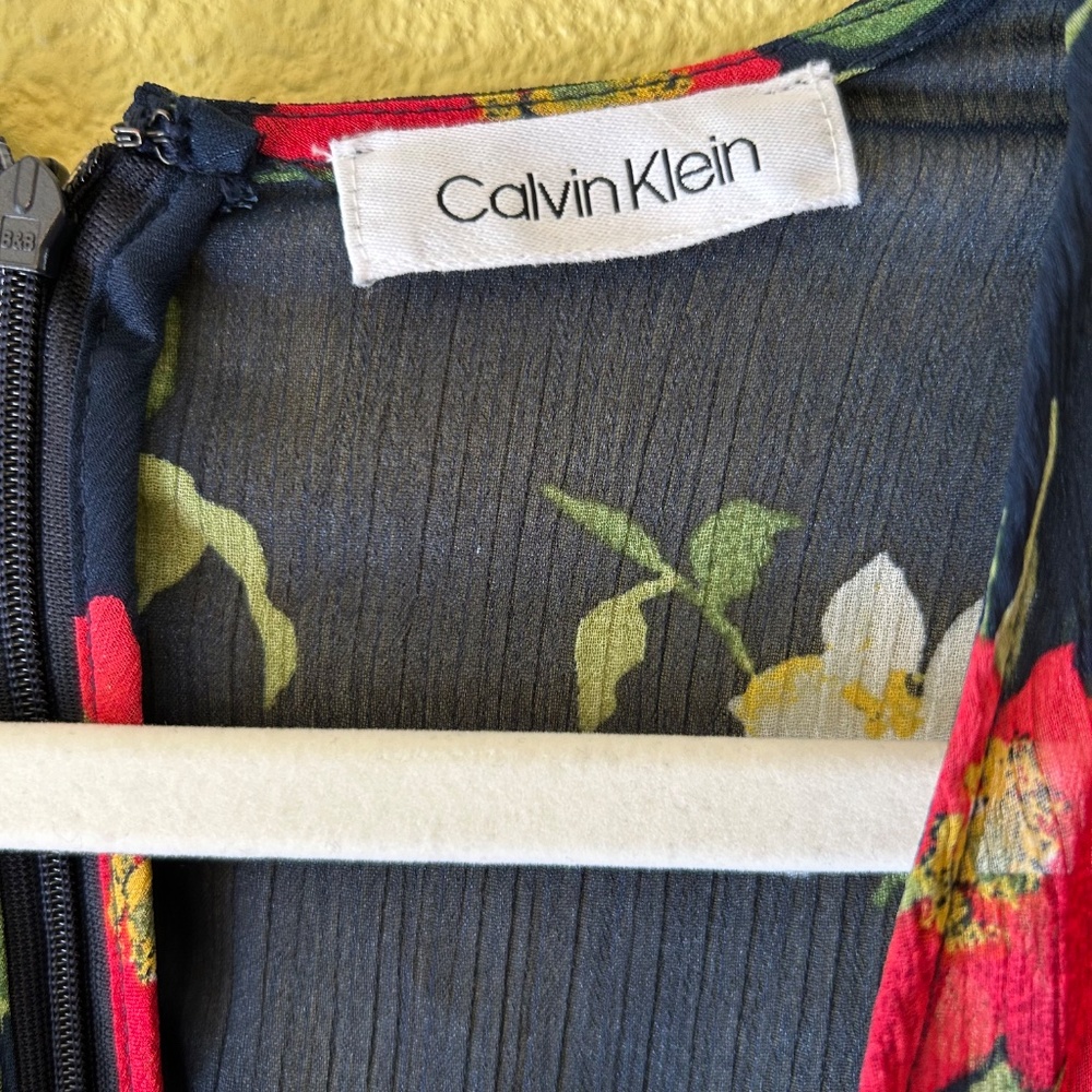 Calvin Klein Flutter Short Sleeve Hi-Lo Red White Blue Floral Party Dress Size 4 - Picture 6 of 10